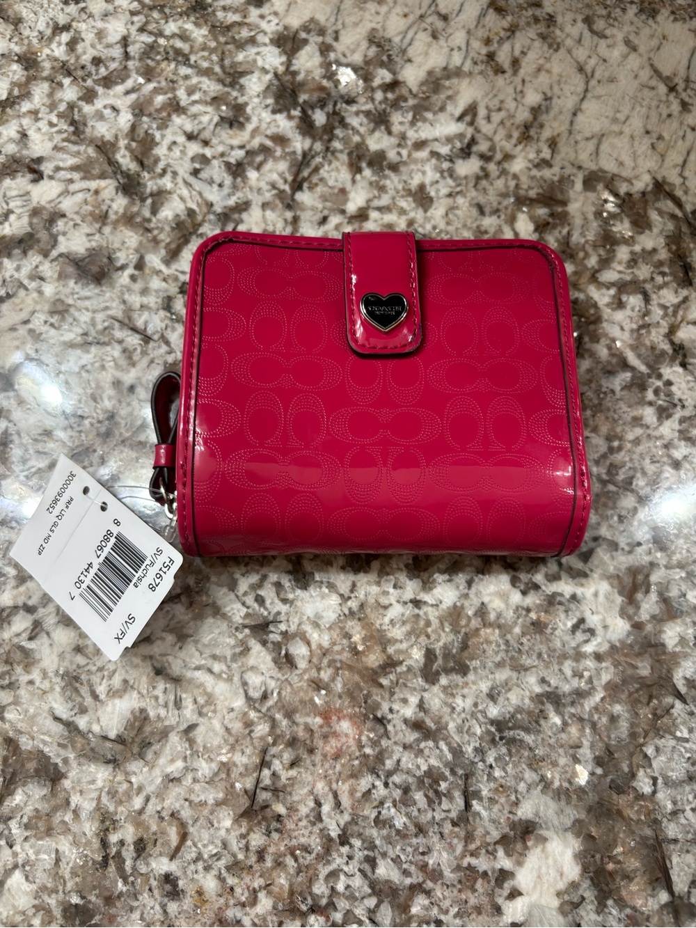 Coach Hot Pink Signature Compact Wallet with Heart Snap